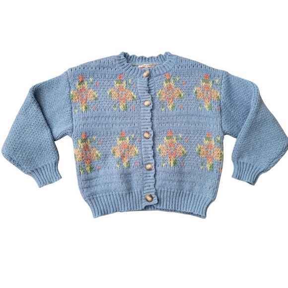 Bailey Rose Antique Floral Button Down Thick Knit Cardigan Sweater Shabby Chic S - Picture 3 of 11